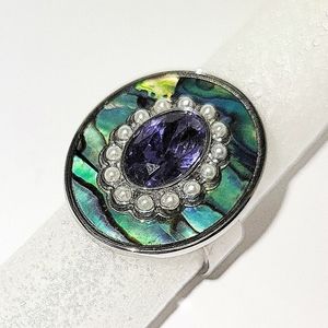 SALE! Bezel-Set Abalone Shell,Purple Stone,Shell Pearls in Stainless Steel Ring